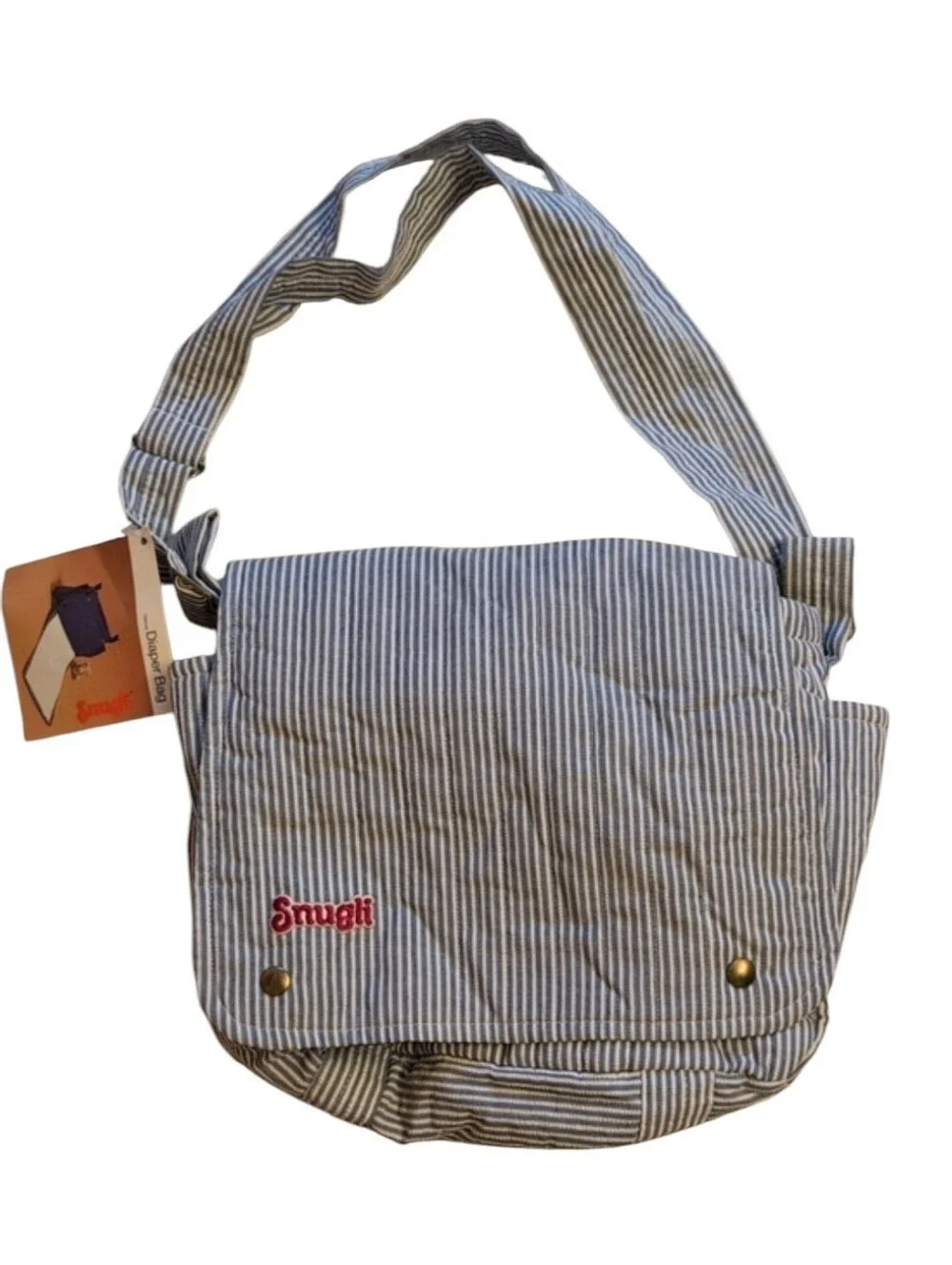 NWT Vintage 80s Snugli Diaper Bag / Backpack Blue White Railroad Stripe
